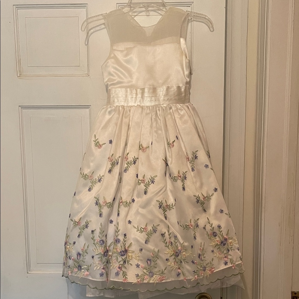 Cinderella Floral Embroidered Kids Dress - Cream